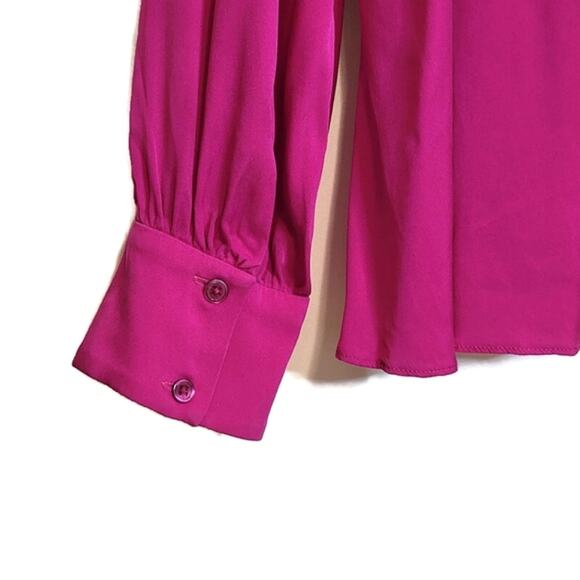 MILLY Silk Button Down Long Sleeve Fuchsia Pink Purple Blouse Size 10 - Picture 9 of 15